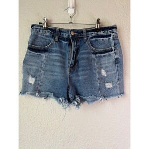 Altar'd State Womens Distressed Denim Shorts Medium Wash Raw Hem Size M